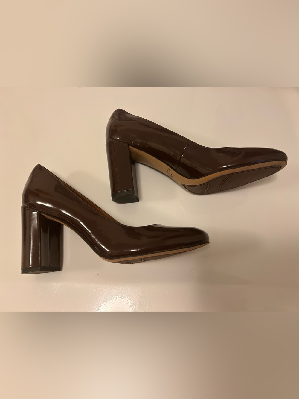 Franco Sarto Aziza burgundy red patent leather block heel pumps Sz 8